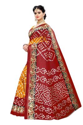 Yellow Printed Art Silk Saree With Blouse 2