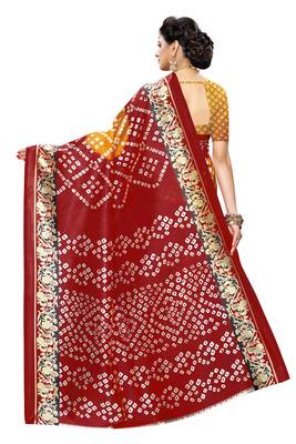Yellow Printed Art Silk Saree With Blouse 3