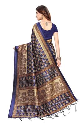 Navy Blue Printed Art Silk Saree With Blouse 3