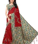 Red Printed Art Silk Saree With Blouse
