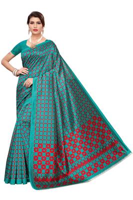Green Printed Art Silk Saree With Blouse 1