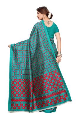 Green Printed Art Silk Saree With Blouse 3