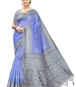 Blue Printed Art Silk Saree With Blouse