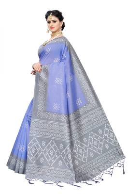 Blue Printed Art Silk Saree With Blouse 2