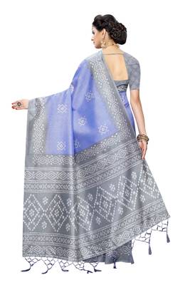 Blue Printed Art Silk Saree With Blouse 3