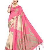 Pink printed art silk saree with blouse