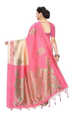 Pink printed art silk saree with blouse 3