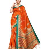 Orange Printed Art Silk Saree With Blouse