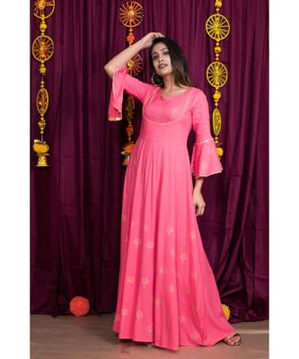 Pink embroidered rayon gown 1