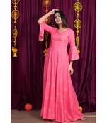 Pink embroidered rayon gown