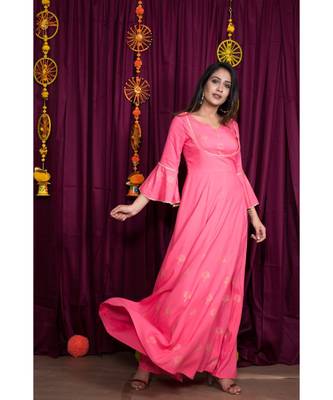 Pink embroidered rayon gown 2