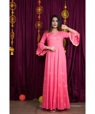 Pink embroidered rayon gown 3