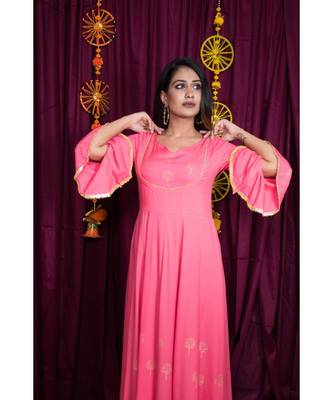 Pink embroidered rayon gown 4
