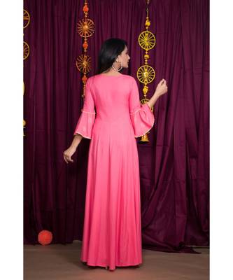 Pink embroidered rayon gown 5