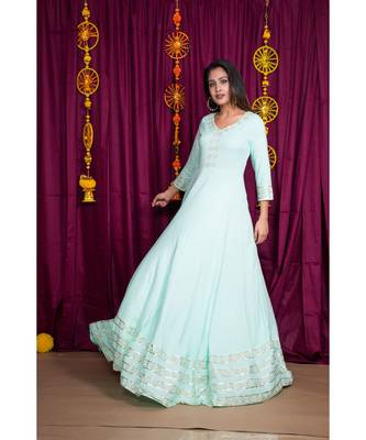 blue embroidered rayon gown 3