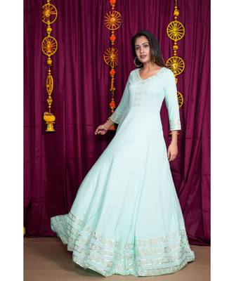 blue embroidered rayon gown 4