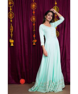 blue embroidered rayon gown 5