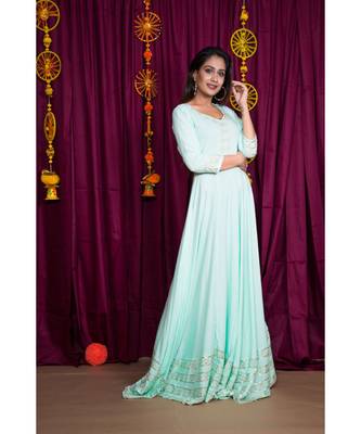 blue embroidered rayon gown 6