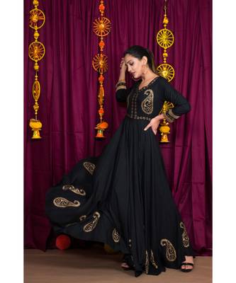 Black embroidered rayon gown 1
