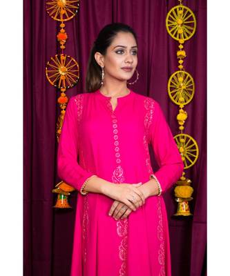 pink embroidered rayon gown 5