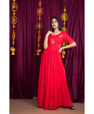 Red embroidered rayon gown 1
