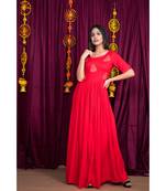Red embroidered rayon gown