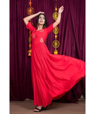 Red embroidered rayon gown 2