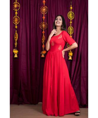 Red embroidered rayon gown 5