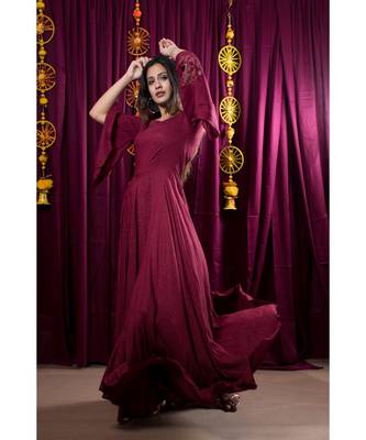 brown embroidered rayon gown 1