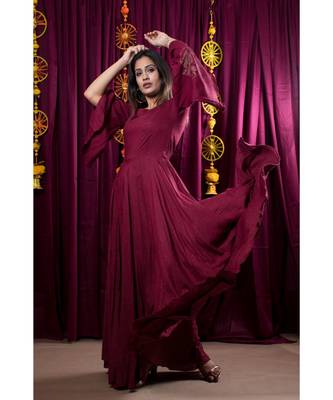 brown embroidered rayon gown 2