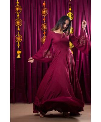 brown embroidered rayon gown 3