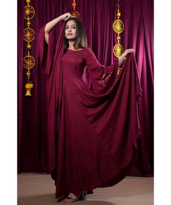 brown embroidered rayon gown 5