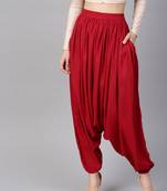 Red Rayon Solid Harram Pant Having Pockets At Side