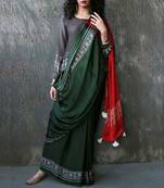 Stylish Green Cotton Mul Saree With Blouse Piece   Ethnics Land