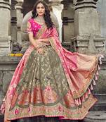 Grey embroidered silk semi stitched lehenga
