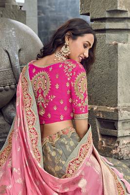 Grey embroidered silk semi stitched lehenga 2