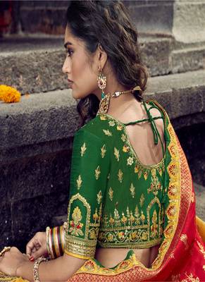 Yellow embroidered silk semi stitched lehenga 4