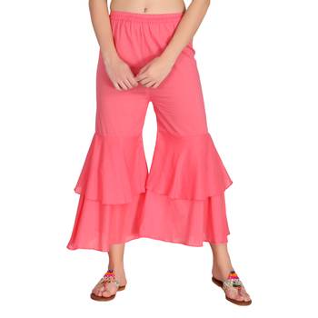 Pink plain cotton palazzo-pants 1