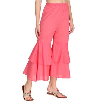 Pink plain cotton palazzo-pants 2