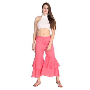 Pink plain cotton palazzo-pants 3