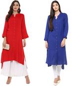 blue and red rayon combo kurti