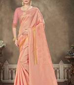 Light Pink Printed Banarasi Silk Saree With Blouse