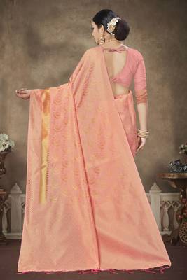 Light Pink Printed Banarasi Silk Saree With Blouse 3