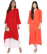 red and orange rayon combo kurti