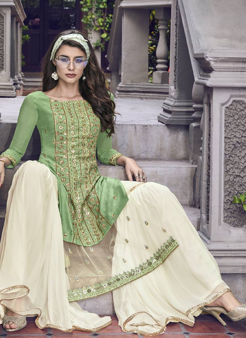 Sea Green Tissue Pakistani Salwar Kameez