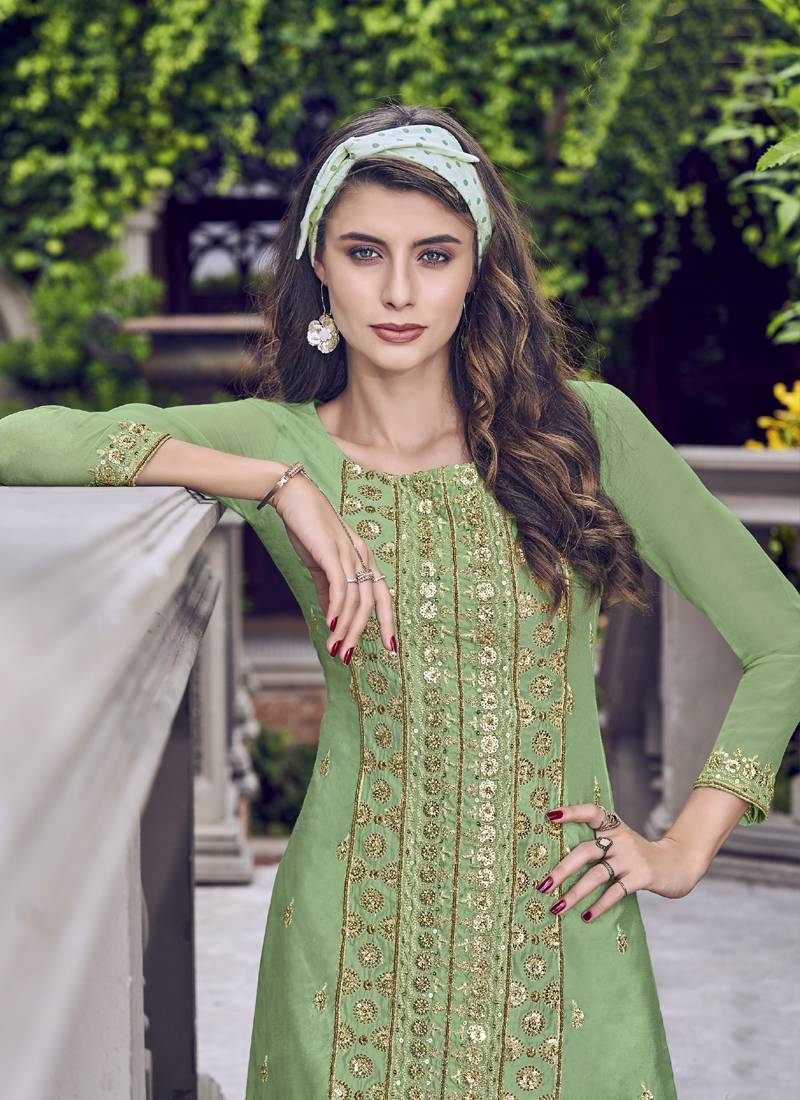 Sea Green Tissue Pakistani Salwar Kameez