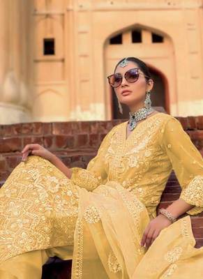 Yellow Net Pakistani Salwar Kameez 2