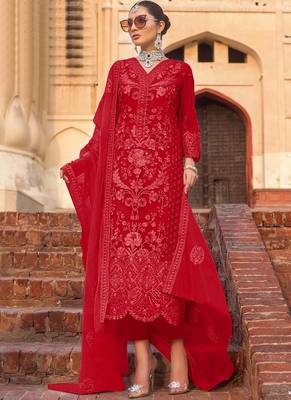 Red Net Pakistani Salwar Kameez 1