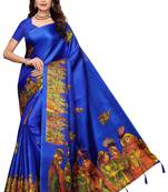 Blue printed khadi saree with blouse