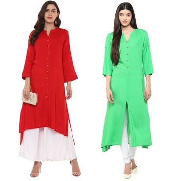 Red And Green Rayon Combo Kurtis 1